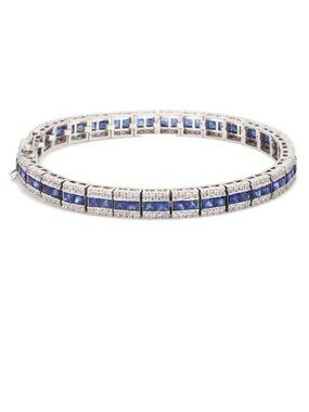 Royal Blue Sapphire & Diamond 14K White Gold Tennis Bracelet